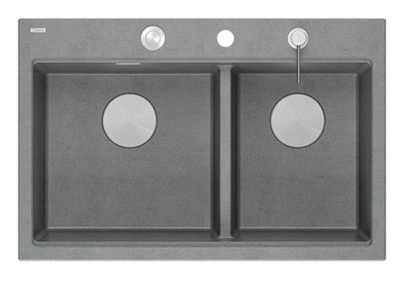 Quadri Hard Rock Διπλό Γκρί Γρανίτης Επιφανειακό Νεροχύτη 76x50 εκ. με ανοξείδωτο βύσμα και αξεσουάρ 1208971400