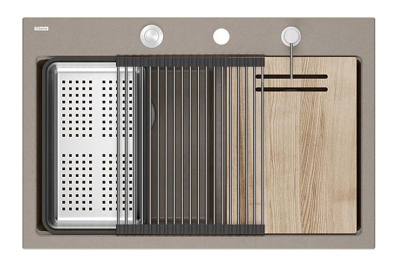 Quadri Hard Rock Διπλή Ταυπέ Γρανίτης Επιφανειακός Νεροχύτης 76x50 εκ. με ανοξείδωτο πρίζα και αξεσουάρ 1208971402