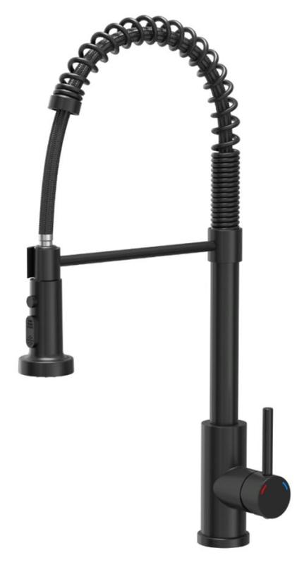 Quadri Redwick μαύρη κουζινική βρύση με ημι-ευλύγιστη ροή και ντους με 2 τύπους ακτίνων συν λειτουργία στοπ-νερού 1208971410
