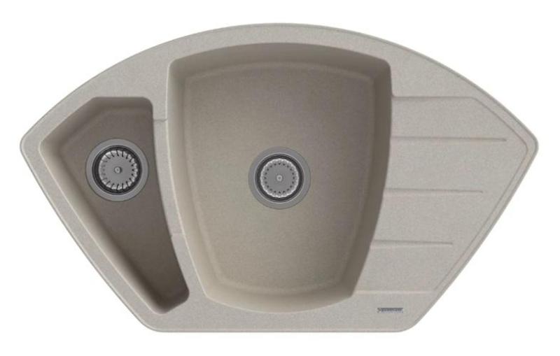 Graniteland Monte Γρανιτένιος μπεζ Γωνιακός νεροχύτης επιφάνειας 901x538mm με ανοξείδωτο πρίζα 1208971414