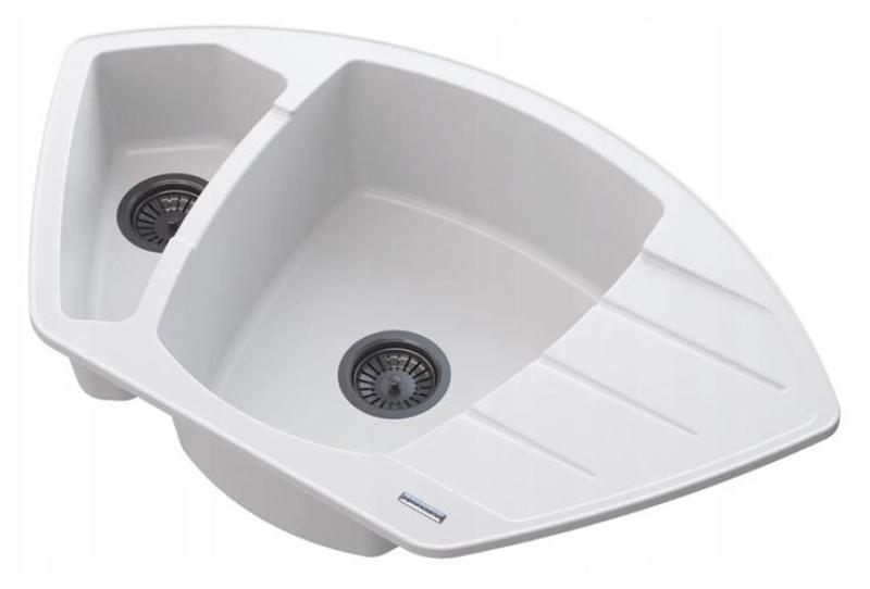 Graniteland Monte Γρανίτης λευκή Γωνιακή νεροχύτη επιφάνειας 901x538mm με Πρίζα από Ανοξείδωτο Χάλυβα 1208971415