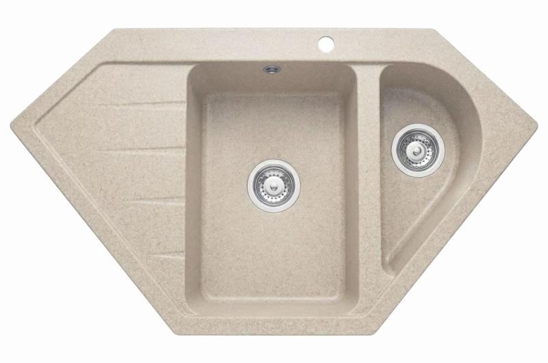 Graniteland Amiata Granite beige corner sink, surface mounted, 955x489mm, with stainless steel plug 1208971417