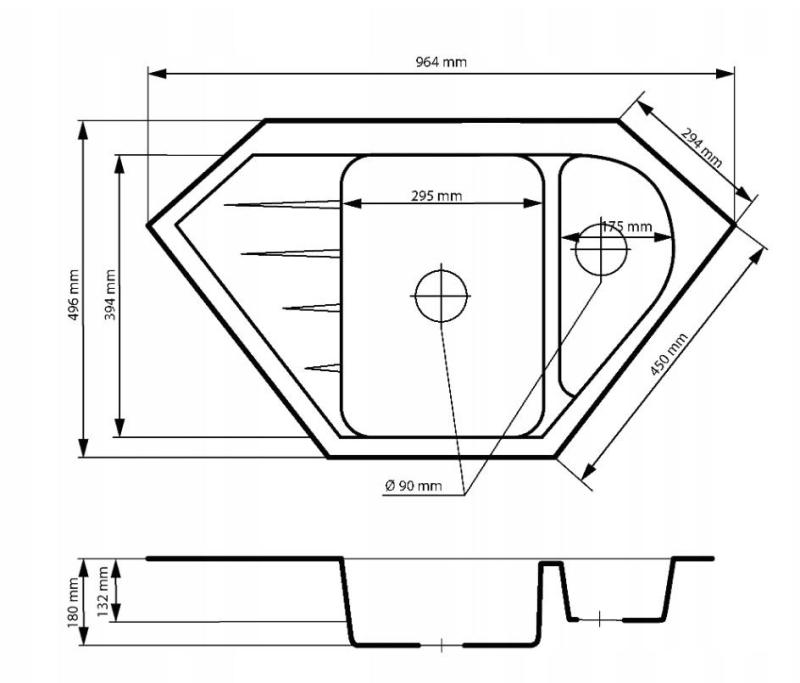 Graniteland Amiata Γκρανίτης γκρι Νεροχύτης γωνίας επιφάνειας 965x496mm με Πρίζα από ανοξείδωτο χάλυβα 1208971419