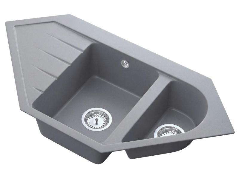 Graniteland Amiata Granite gray corner sink, surface mounted, 955x489mm, with stainless steel plug 1208971419