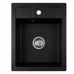 Graniteland Prest Γρανίτης μαύρος νεροχύτης Tapwing με τρύπα για βρύση επιφάνειας 400x500mm με βύσμα από ανοξείδωτο χάλυβα 1208971421