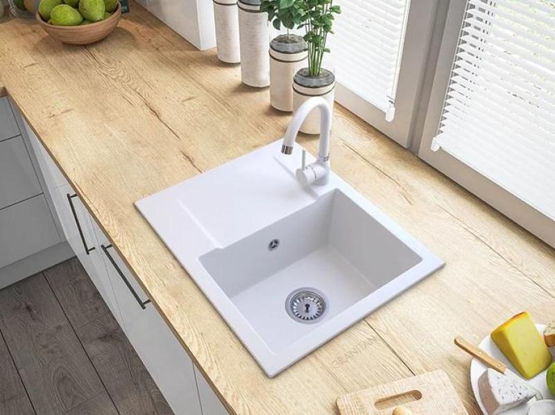 Graniteland Nex Γρανίτης λευκός νεροχύτης με τμήμα στραγγίσματος 574x464 mm 1208971430