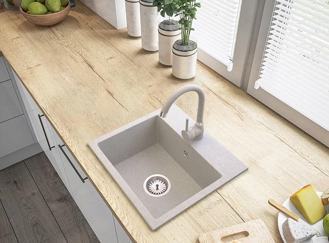 Graniteland Nera Γρανίτης Νεροχύτης 45x42 εκ. Μπεζ Επιφάνειας με Τρύπα για Βρύση και Πρίζα από Ανοξείδωτο Ατσάλι 1208971434