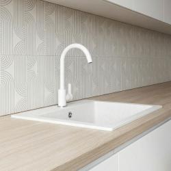 Graniteland Nera Γρανίτης Νεροχύτης 45x42 εκ. Λευκή Επιφάνεια με Τρύπα για Βρύση και Πρίζα από Ανοξείδωτο Χάλυβα 1208971435