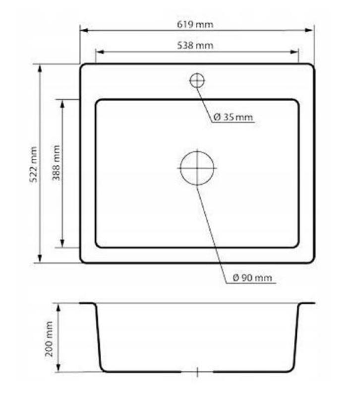 Graniteland Vastone Γρανίτης Νεροχύτης 619x522 mm Μαύρος Επιφάνειας με Τρύπα για Βρύση και Πρίζα από Ανοξείδωτο Χάλυβα 1208971443