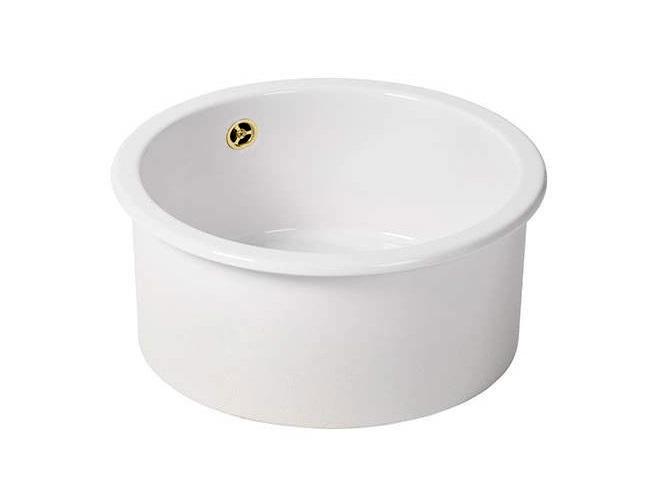 Ausmann Ceramic Ember Κεραμικό Λευκό Στρογγυλό Νεροχύτη Επιφάνειας και Υποκατασκευής με Χρυσή Πρίζα 1208971461