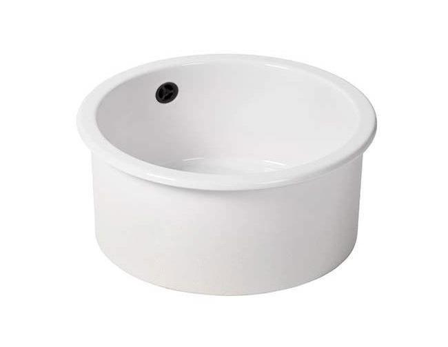 Ausmann Ceramic Ember Κεραμικό Λευκό Στρογγυλό Νεροχύτη Επιφάνειας και Εντοιχισμού με Μαύρο Πώμα 1208971464