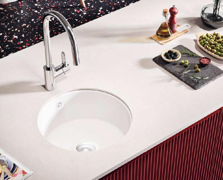 Ausmann Ceramic Ember Κεραμικό Λευκό Γυριστό Νεροχύτη Επιφάνειας και Υποδομής με Λευκό Φίλτρο 1208971465