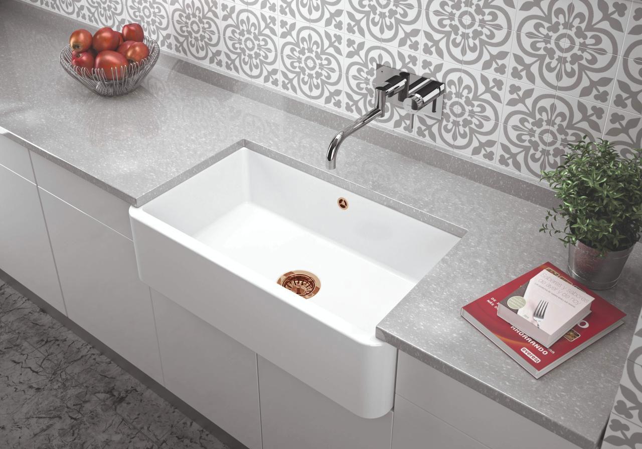 Ausmann Ceramic Mira Κεραμικό Λευκό Νεροχύτη - Υποδομή και Ενδιάμεση Δόμηση 795 x 460 mm με Χάλκινη Πρίζα 1208971467