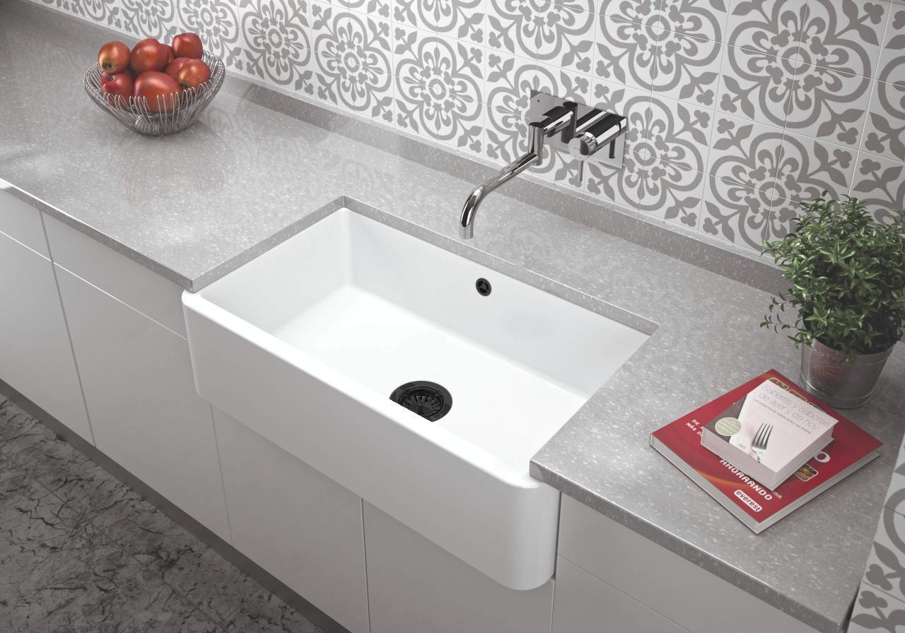 Ausmann Ceramic Mira Κεραμικός Λευκός Νεροχύτης - Εντοιχισμένος και Ενδιάμεσος 795 x 460 mm με Μαύρο φίλτρο 1208971469