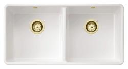 Ausmann Ceramic Mira Κεραμικός Λευκός Διπλός Νεροχύτης - Εντοιχιζόμενος και Μεσαίος 890 x 456 mm με Χρυσές Πρίζες 1208971471