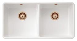 Ausmann Ceramic Mira Κεραμικός Λευκός Διπλός Νεροχύτης - Υποδομή και Μεσαία Δομή 890 x 456 mm με Χάλκινα Πώματα 1208971472