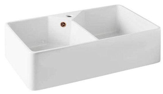 Ausmann Ceramic Mira Κεραμικό Λευκό Διπλό Νεροχύτη - Υποκατασκευή και Ενδιάμεση Κατασκευή 793 x 450 mm με τρύπα για βρύση και Χάλκινο πώμα 1208971477