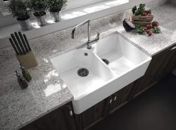 Ausmann Ceramic Mira Κεραμικός Λευκός Διπλός Νεροχύτης - Υποδομή και Ενδιάμεση Δόμηση 793 x 450 mm με τρύπα για βρύση και μεταλλικό πώμα Gun 1208971478