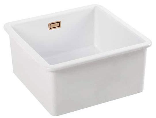 Ausmann Ceramic Ember Κεραμικό Λευκό Τετράγωνο Νεροχύτης Επιφάνειας και Εντοιχισμένος 40 x 40 εκ. με Χάλκινη Πρίζα 1208971482