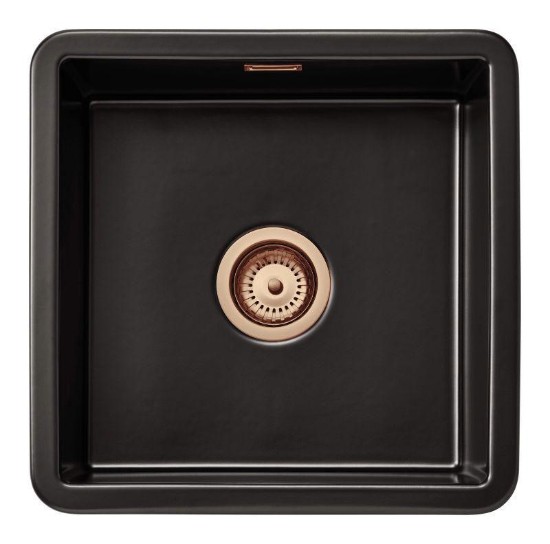 Ausmann Ceramic Ember Κεραμική Μαύρη Τετράγωνη Νεροχύτη Επιφάνειας και Εντοιχισμένη 40 x 40 εκ. με Χάλκινο Φις 1208971487