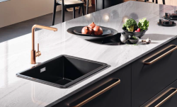 Ausmann Ceramic Ember Κεραμική Μαύρη Τετράγωνη Νεροχύτη Επιφάνειας και Εντοιχισμένη 40 x 40 εκ. με Χάλκινο Φις 1208971487