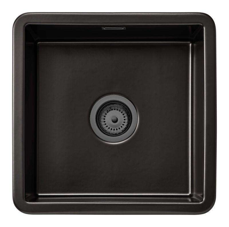 Ausmann Ceramic Ember Κεραμική Μαύρη Ματ Πλακέ Νεροχύτης Επιφάνειας και Εντοιχισμένος 40 x 40 cm με Gun metal σωλήνα 1208971488