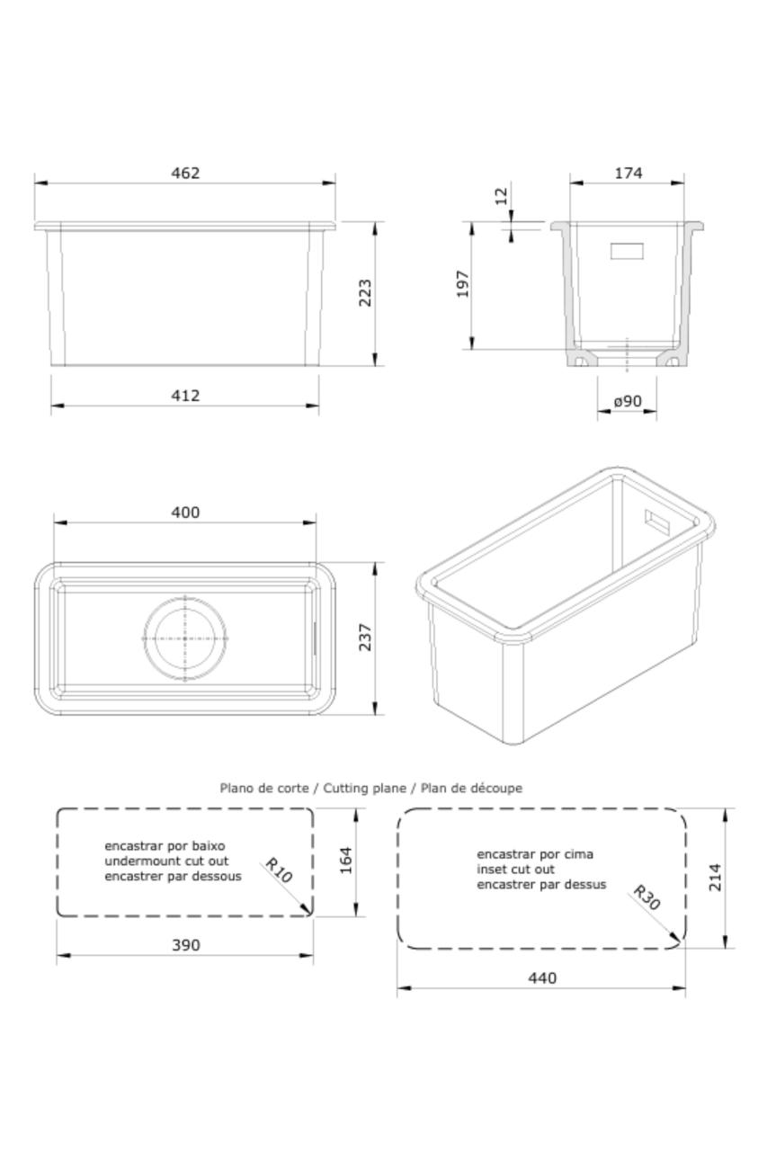 Ausmann Ceramic Ember Κεραμικό Λευκό Ημικύκλιο Νιπτήρα Επιφάνειας και Εντοιχισμένο 174 x 400 mm με Μαύρο Πώμα 1208971504