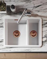 Ausmann Ceramic Ember Κεραμικό Λευκό Ανάμικτο Νεροχύτη Επιφάνειας και Κάτω 535 x 400 mm με Χάλκινα Πώματα 1208971507