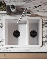 Ausmann Ceramic Ember Κεραμικό Λευκό Ενδιάμεσο Νεροχύτη Επιφάνειας και Υποδομής 535 x 400 mm με Μαύρα Φίλτρα 1208971509