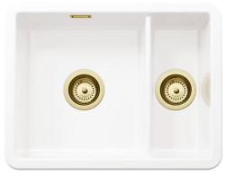 Ausmann Ceramic Ember Κεραμικός Λευκός Νιπτήρας Μισούς και Ένας Επικαθήμενος και Υποκαθήμενος 495 x 370 mm με Χρυσά Πώματα 1208970736