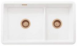 Ausmann Ceramic Ember Κεραμικό Λευκό Αδιάσειστο Νεροχύτης Επιφάνειας και Εντοιχιζόμενος 733 x 401 mm με Χάλκινα βύσματα 1208971519