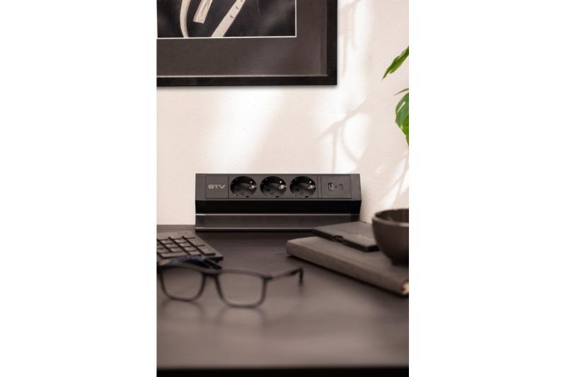 Πολύπριζο επίπλου BASCO, 3xSHUKO, USB A+C, καλώδιο 1.5 μ, μαύρο