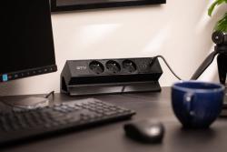 Πρίζα επίπλων Basco, 3 x πρίζα με γείωση, USB A+C, καλώδιο 1.5μ, μαύρο με στήριξη