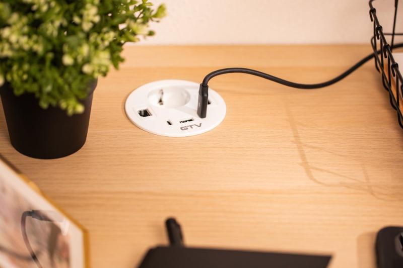 Πρίζα επίπλων RONDO, 1xSHUKO, 1xUSB-A, 2xUSB-C, HDMI, καλώδιο RJ45 1.5 μ, λευκό