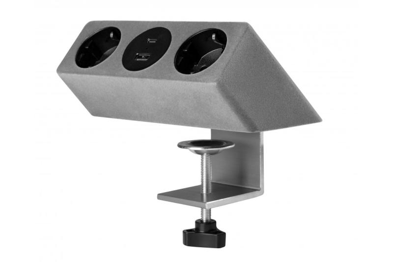 Πρίζα επίπλων SOFITO, 2xSHUKO, USB A+C, καλώδιο 1.5 m, γκρι φλοκ.