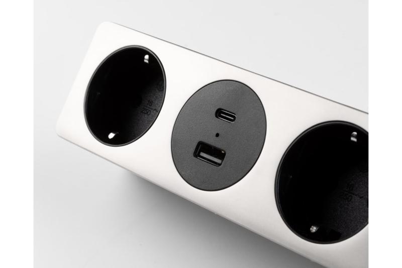 Πρίζα επίπλου SOFITO, 2xSHUKO, USB A+C, καλώδιο 1.5 μ, ανοξείδωτο ατσάλι