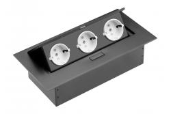 Πρίζα επίπλων, 3xSHUKO, καλώδιο 1.5 μ., μαύρο