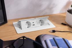 Πρίζα επίπλων MULTISOFT, 2xSHUKO, USB A+C, RJ45, καλώδιο 1.5 m, λευκό