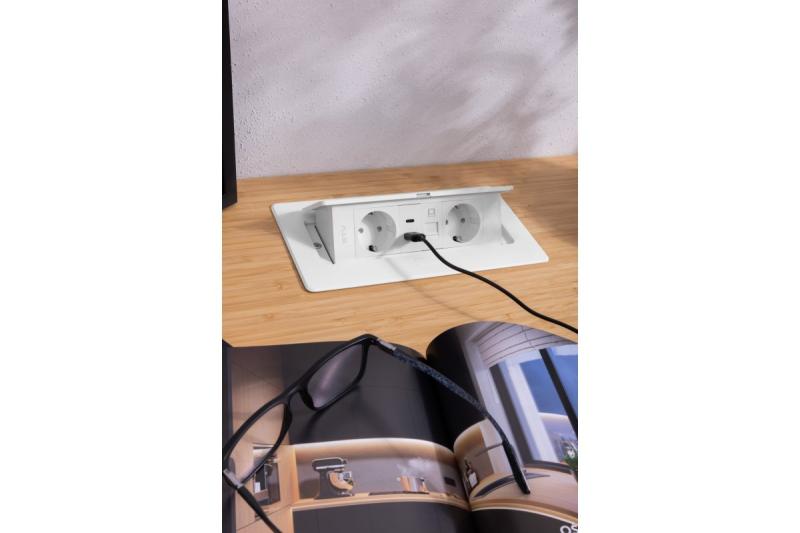 Πρίζα επίπλων MULTISOFT, 2xSHUKO, USB A+C, RJ45, καλώδιο 1.5 m, λευκό