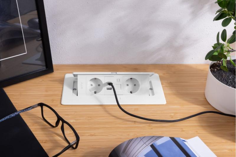 Πρίζα επίπλων MULTISOFT, 2xSHUKO, USB A+C, RJ45, καλώδιο 1.5 m, λευκό