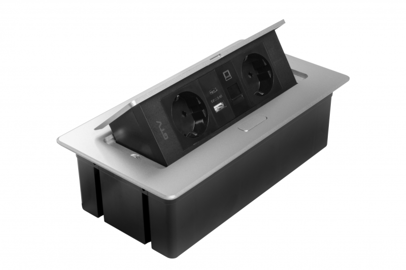 Πρίζα επίπλων MULTISOFT, 2xSHUKO, USB A+C, RJ45, καλώδιο 1,5 m, αλουμίνιο