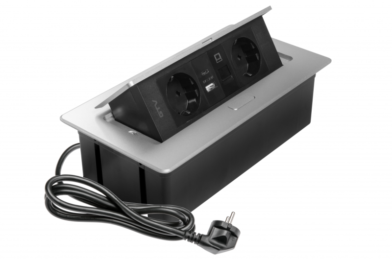 Πρίζα επίπλων MULTISOFT, 2xSHUKO, USB A+C, RJ45, καλώδιο 1,5 m, αλουμίνιο
