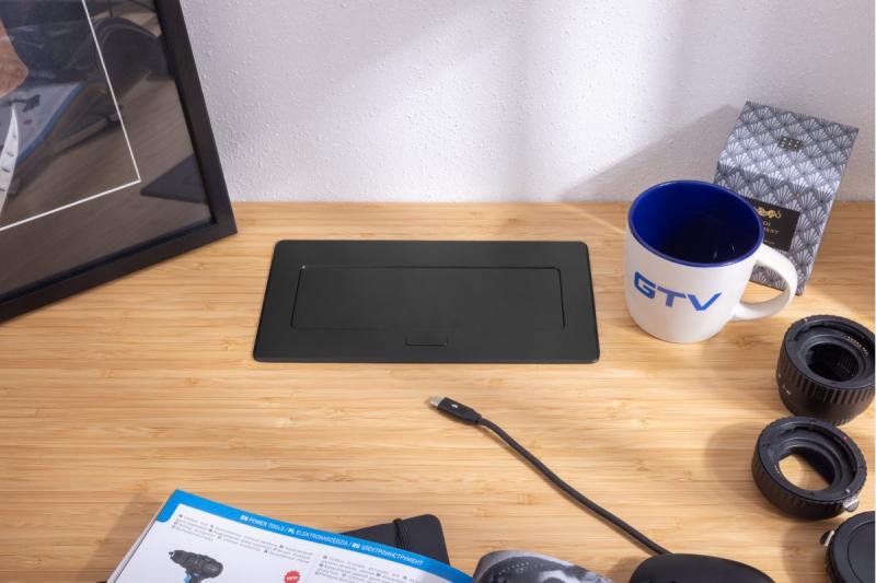 MULTISOFT Πρίζα Επίπλων 2x Πρίζες με Γείωση, USB A+C, RJ45, Καλώδιο Ρεύματος με Βύσμα, Μαύρο