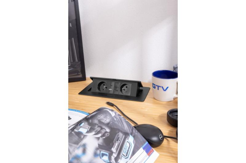 MULTISOFT Πρίζα Επίπλων 2x Πρίζες με Γείωση, USB A+C, RJ45, Καλώδιο Ρεύματος με Βύσμα, Μαύρο