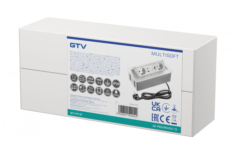 Πρίζα επίπλων MULTISOFT, 2xSHUKO, USB A+C, RJ45, HDMI, καλώδιο 1.5 μ., λευκό