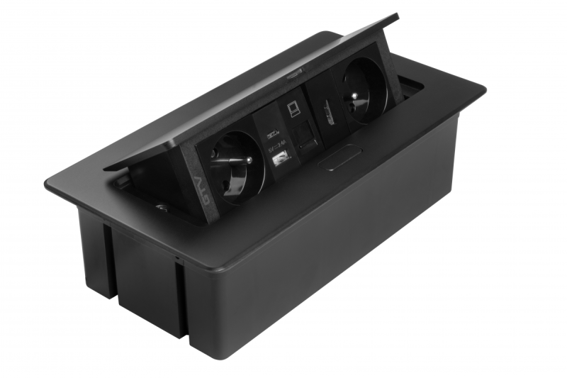 Πρίζα επίπλων MULTISOFT, 2xSHUKO, USB A+C, RJ45, καλώδιο HDMI 1.5 m, μαύρο