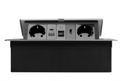 Πρίζα επίπλων MULTISOFT, 2xSHUKO, USB A+C, RJ45, καλώδιο HDMI 1.5 m, αλουμίνιο