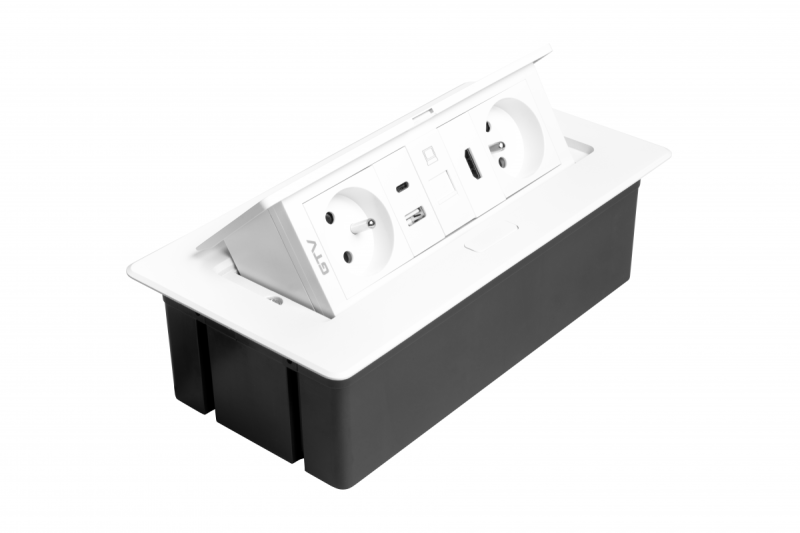 Πρίζα επίπλων MULTISOFT 2x Πρίζα με Γείωση, USB A+C, RJ45, HDMI, Καλώδιο Ρεύματος με Βύσμα, Λευκό