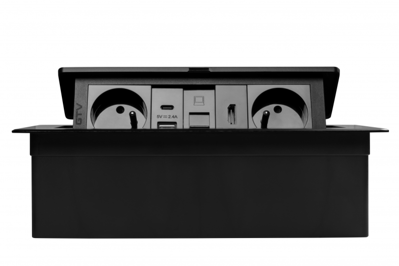 Πολύπριζο επίπλων MULTISOFT 2x Υποδοχή με Γείωση, USB A+C, RJ45, HDMI, Καλώδιο Ρεύματος με Φις, Μαύρο