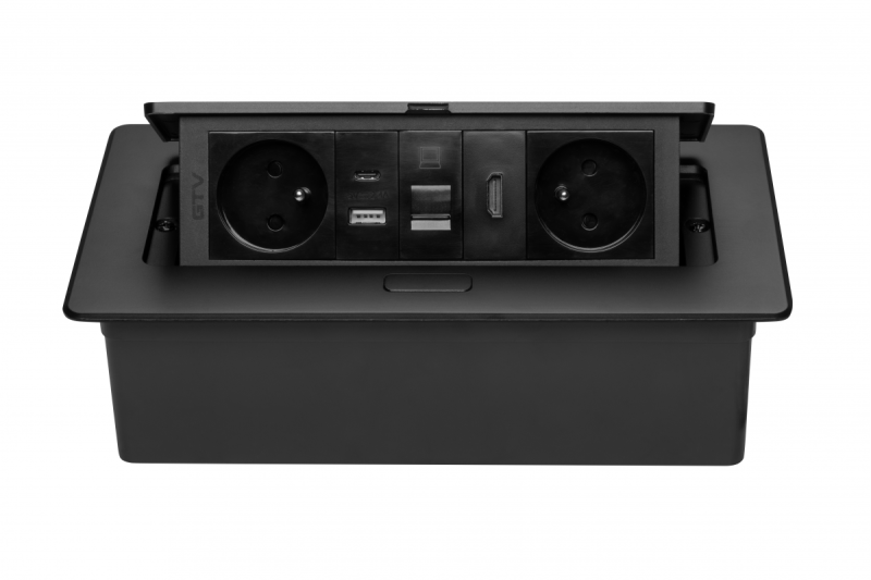 Πολύπριζο επίπλων MULTISOFT 2x Υποδοχή με Γείωση, USB A+C, RJ45, HDMI, Καλώδιο Ρεύματος με Φις, Μαύρο